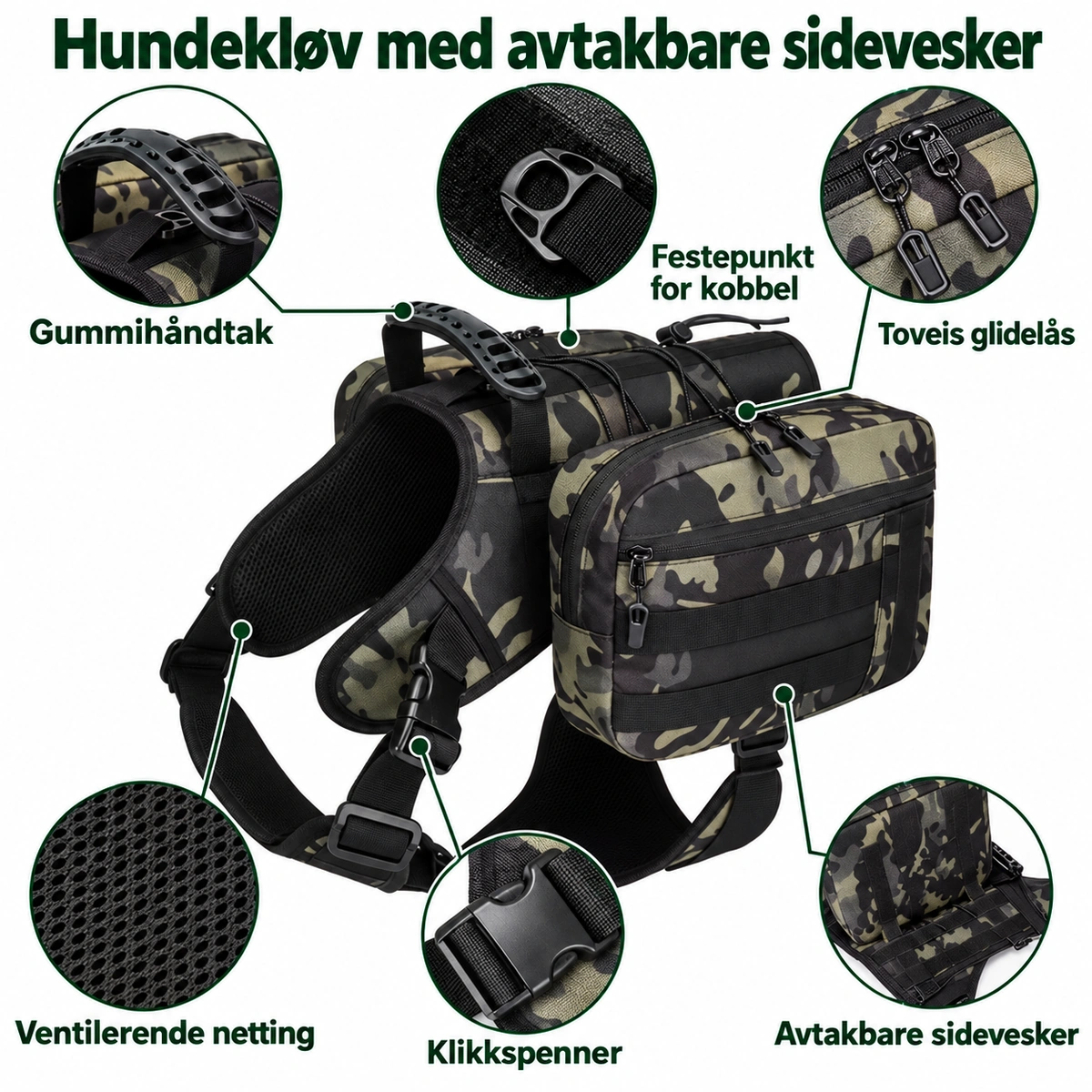 JUMAHE hundekløv med avtakbare sidevesker hundeklov produktbeskrivelse 1200x1200