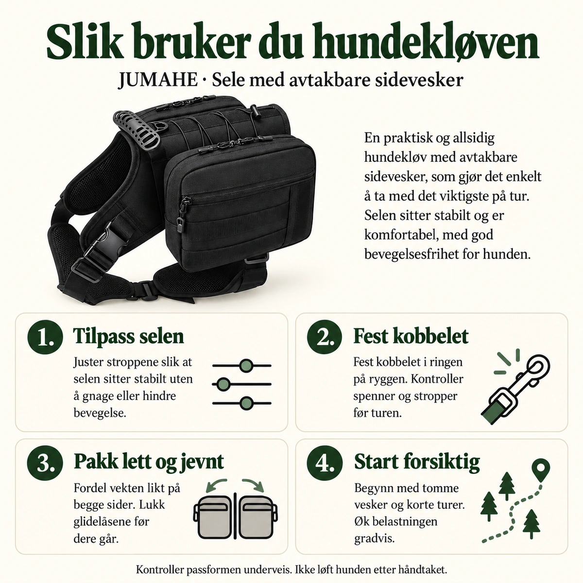 JUMAHE hundekløv med avtakbare sidevesker jumahe hundeklov bruksanvisning 1200x1200