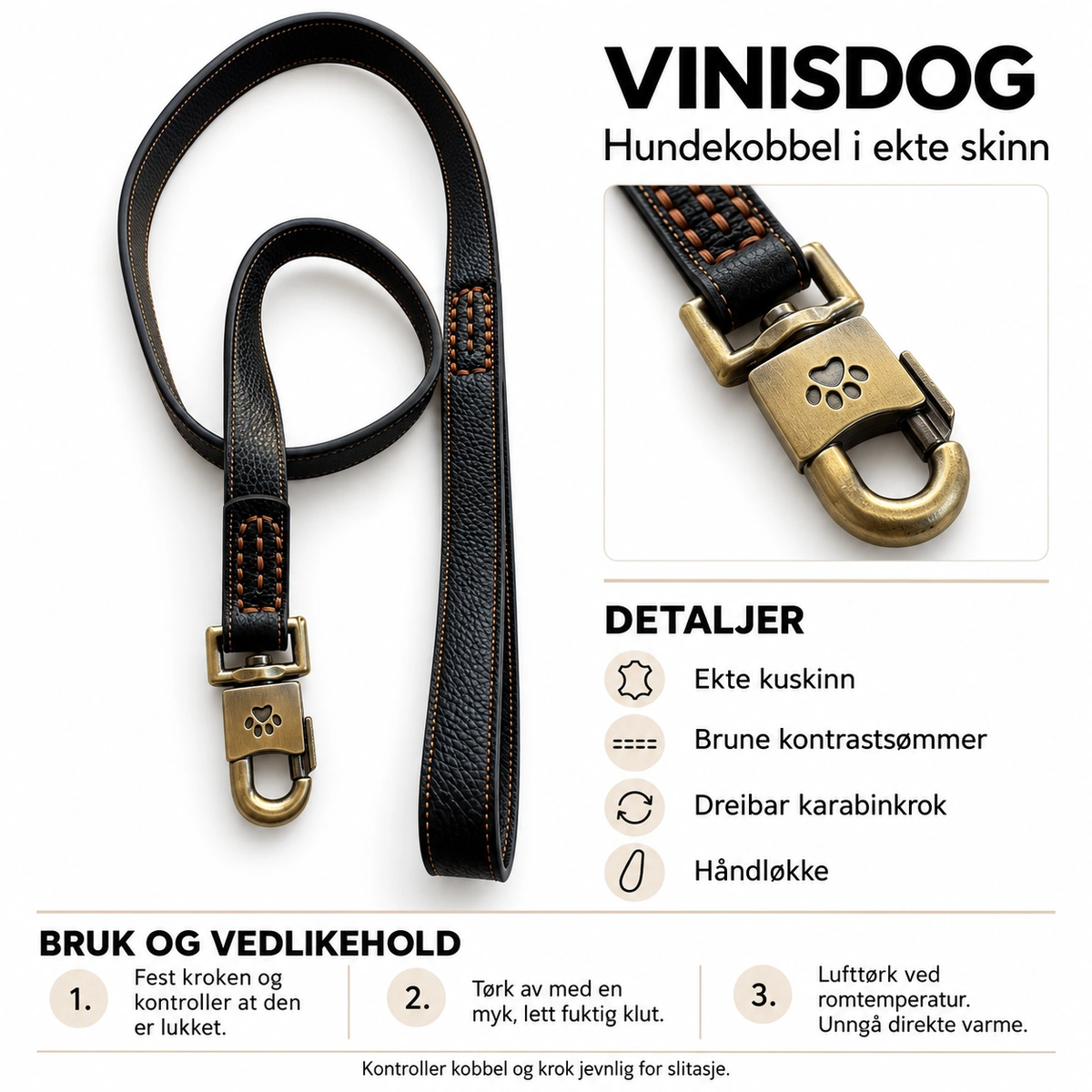 VINISDOG hundekobbel i ekte skinn – svart vinisdog pavadelio aprasymas instrukcija 1200x1200