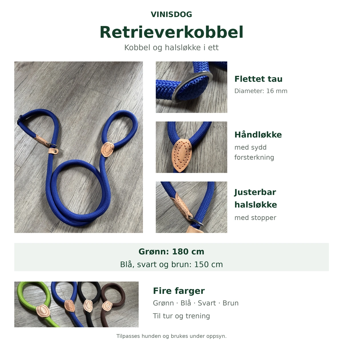 Retrieverkobbel i tau – Ø16 mm – 150 og 180 cm vinisdog retrieverkobbel originalios nuotraukos 1200x1200